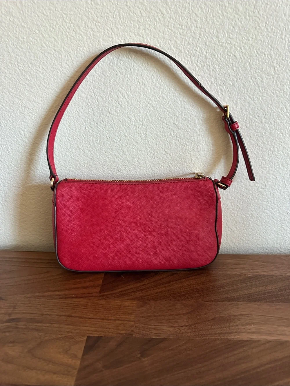 Michael Kors Red Studded Baguette Shoulder Bag Gold Hardware